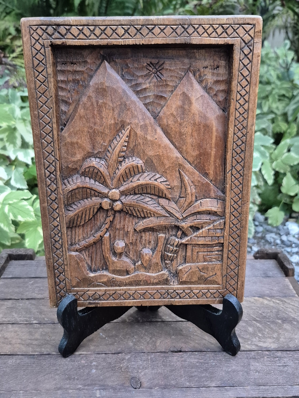 Vintage Hand Carved Wood Tropical Plaque Tiki Wall Art